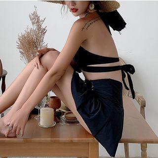 Set: Bikini Top + Lace-up Waist Swim Skirt