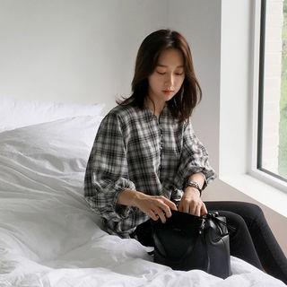 Half-placket Checked Blouse