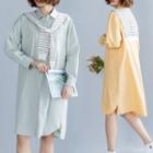 Plain Shirtdress / Striped Shawl