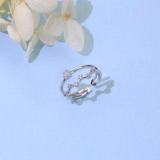 Rhinestone Layered Open Ring Ring - Silver - One Size