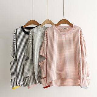 Slashed-sleeve Striped Pullover