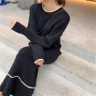 Long-sleeve Loose-fit Knit Dress Black - One Size