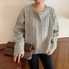 Cable-knit Loose-fit Cardigan Gray - One Size