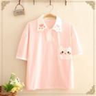 Paw Collar Cat Pocket Short-sleeve Tee Pink - One Size