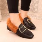 Faux-fur Trim Buckled Loafers