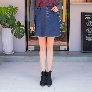 Fray Hem Denim A-line Skirt