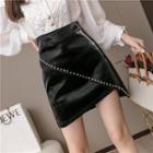 Faux Leather Studded A-line Skirt