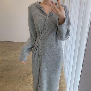 Button-up Midi Sheath Hoodie Dress
