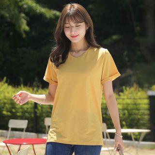 U-neck Cuff-hem T-shirt