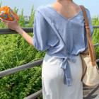 Tie-back Puff Dolman-sleeve Top