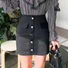 Buttoned Flap-detail Skirt