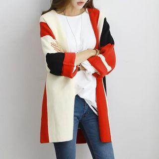 Roll-up Sleeve Color-block Cardigan
