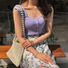 Sleeveless Knit Top & Floral Skirt 2 Pieces Set Violet - One Size