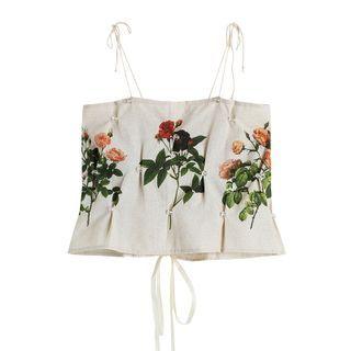 Flower Print Cropped Camisole Top Red & Orange Flowers - Almond - One Size