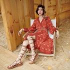 Long-sleeve Patterned Wrap Midi A-line Dress