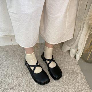 Square-toe Cross Strap Mary Jane Shoes