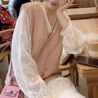 V-neck Midi A-line Dress / Sweater Vest