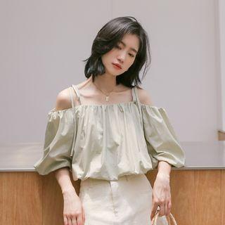Off Shoulder Puff Sleeve Plain Top