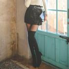 Lace-trim Frilled Satin Mini Skirt