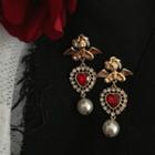Angel Faux-pearl Drop Earring 1 Pair - Gold & Red & White - One Size
