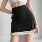 Faux Fur Trim Mini Fitted Skirt