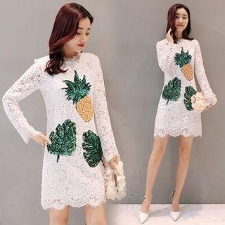 Sequined Long Sleeve Lace Dress
