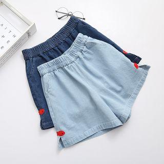 Plain Fish Patch Denim Shorts