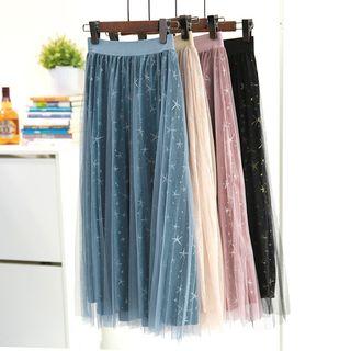 Star Print Mesh Overlay Skirt