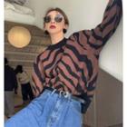 Zebra Print Loose-fit Sweater Coffee & Black - One Size