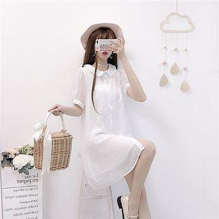 Short-sleeve Dotted Chiffon Shirtdress As Shown In Figure - One Size