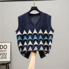 Geometric Pattern Sweater Vest Navy Blue - One Size