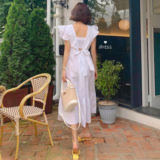 Ruffle Trim Square Neck Midi Dress