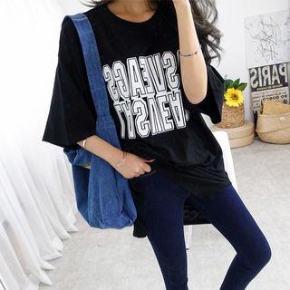 Elbow-sleeve Lettering M Lange T-shirt Dress