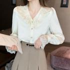 Lace Panel Blouse / Pleated Mini A-line Skirt
