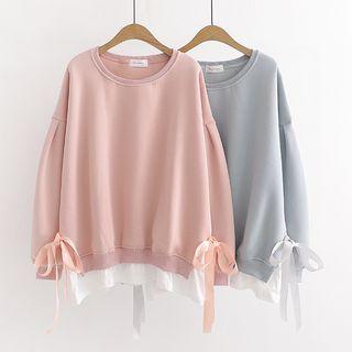 Mock Two-piece Bow-cuff Pullover