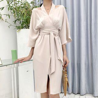 Tie Waist 3/4-sleeve Dress