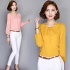 Buttoned Lantern-sleeve Blouse