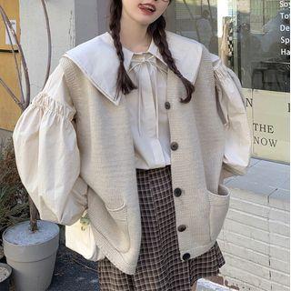 Long-sleeve Sailor Collar Blouse / Button-up Sweater Vest