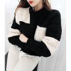 Two-tone Cable Sweater Black - One Size