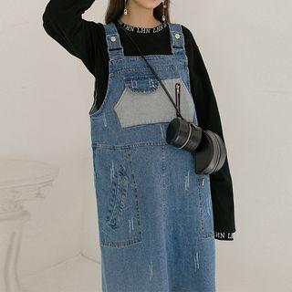 Ripped Midi Denim Jumper Dress Blue - One Size