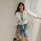 Drawstring-waist Eyelet Lace Cardigan