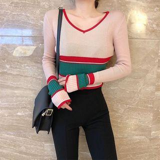 Long Sleeve Color Block V-neck Top