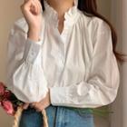 Stand Collar Plain Blouse White - One Size