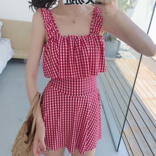 Plaid Wide-strap Swimdress