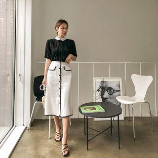 Button-through Linen Blend Skirt