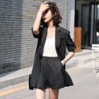 Set: 3/4-sleeve Double Breasted Striped Blazer + Dress Shorts