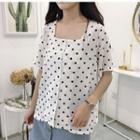 Polka Dot Square Neck Short-sleeve Blouse