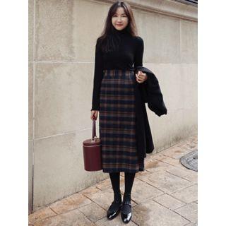 Checked A-line Long Skirt