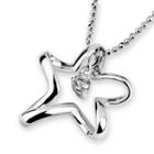 18k White Gold Star Solitaire Diamond Pendant (1/10 Cttw) (free 925 Silver Box Chain)