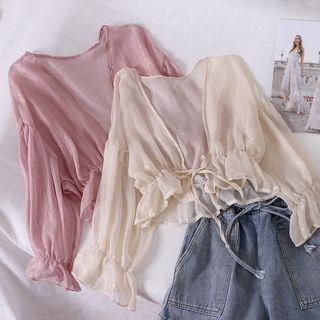 Iridescent Tie-front Mesh Jacket
